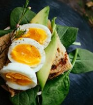 Avocado toast with boiled eggs